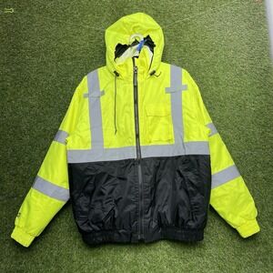 Tingley Hi-Vis Safety Jacket Mens Large Yellow Black Reflective Hooded Work